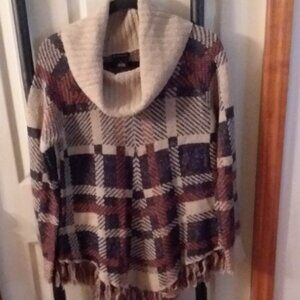 EUC New Directions Plaid Frindge Sweater Small